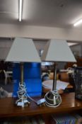 Pair of Brass Table Lamps with Cream Shades