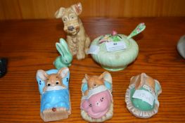 Sylvac Dog, Rabbit, Carlton Ware Dish, and Three P