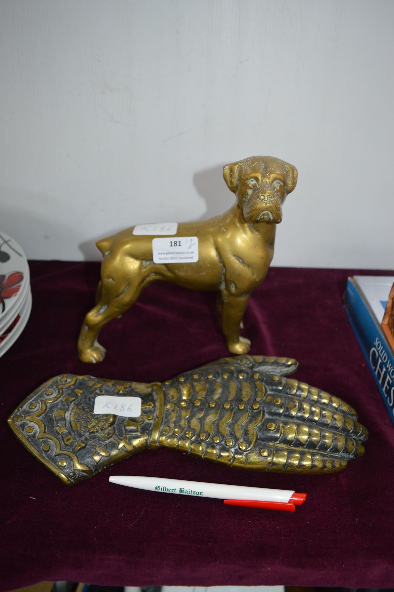 Brass Dog and a Armoured Glove Ornament