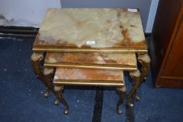 Set of Three Brass Nesting Agate Topped Tables