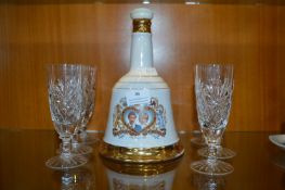 Wade Bell's Scotch Whiskey Charles & Dianna Commemorative Crystal Decanter plus Six Wine Glasses