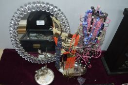 Two Jewellery Stand and Contents, and a Dressing Table Mirror