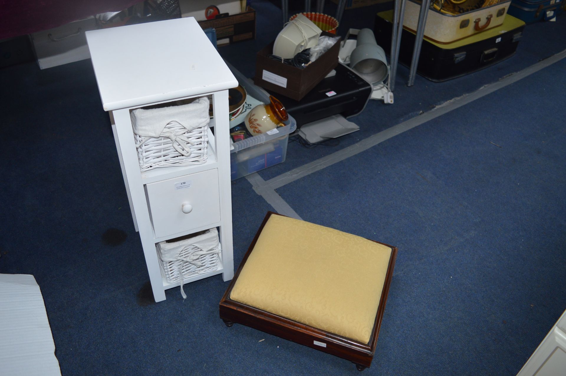 Small White Bathroom Storage Unit and a Victorian Footstool