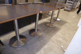 * 4 x square topped tables - brushed S/S pedestal bases with dark ash tops