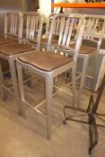 * 6 x brushed aluminim frame high bar stools with brown pads