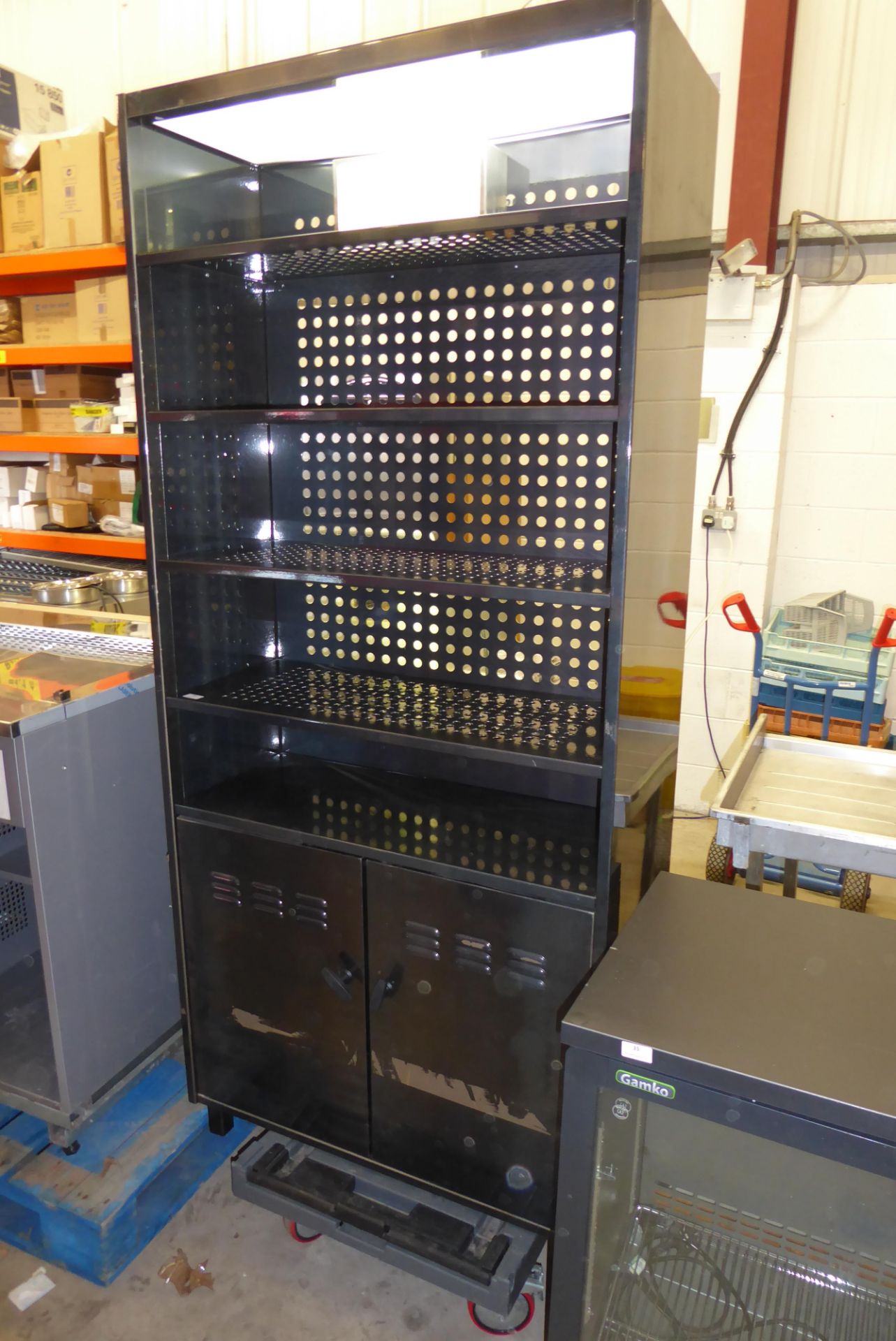 * Industrial style metal shelved iluminated display unit - 920w x 440d x 2000h - Image 2 of 2