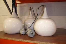 * 3 x moden white ceramic light fittings with chains and anchors