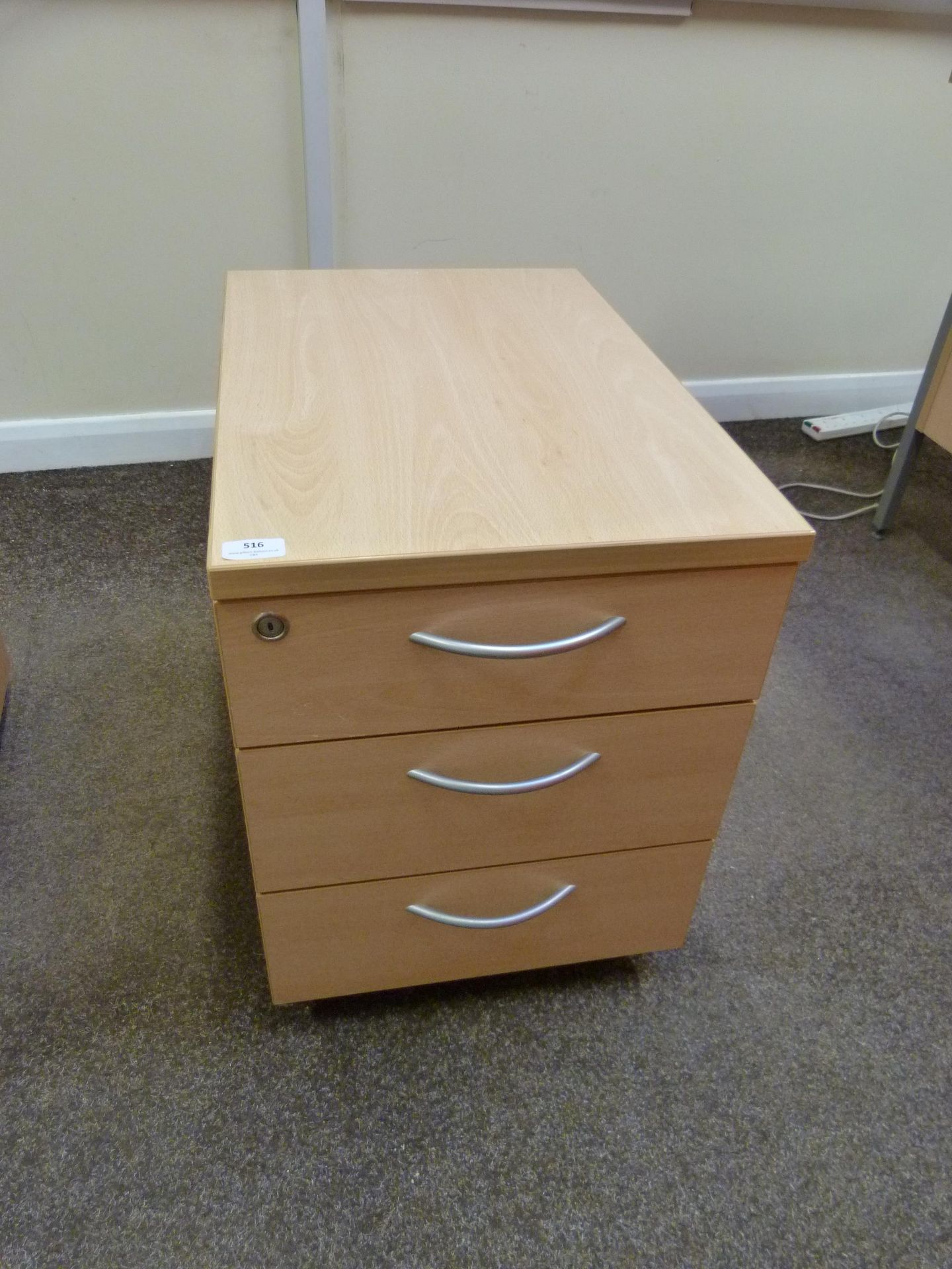 *Standalone Three Drawer Pedestal in Light Beech Finish