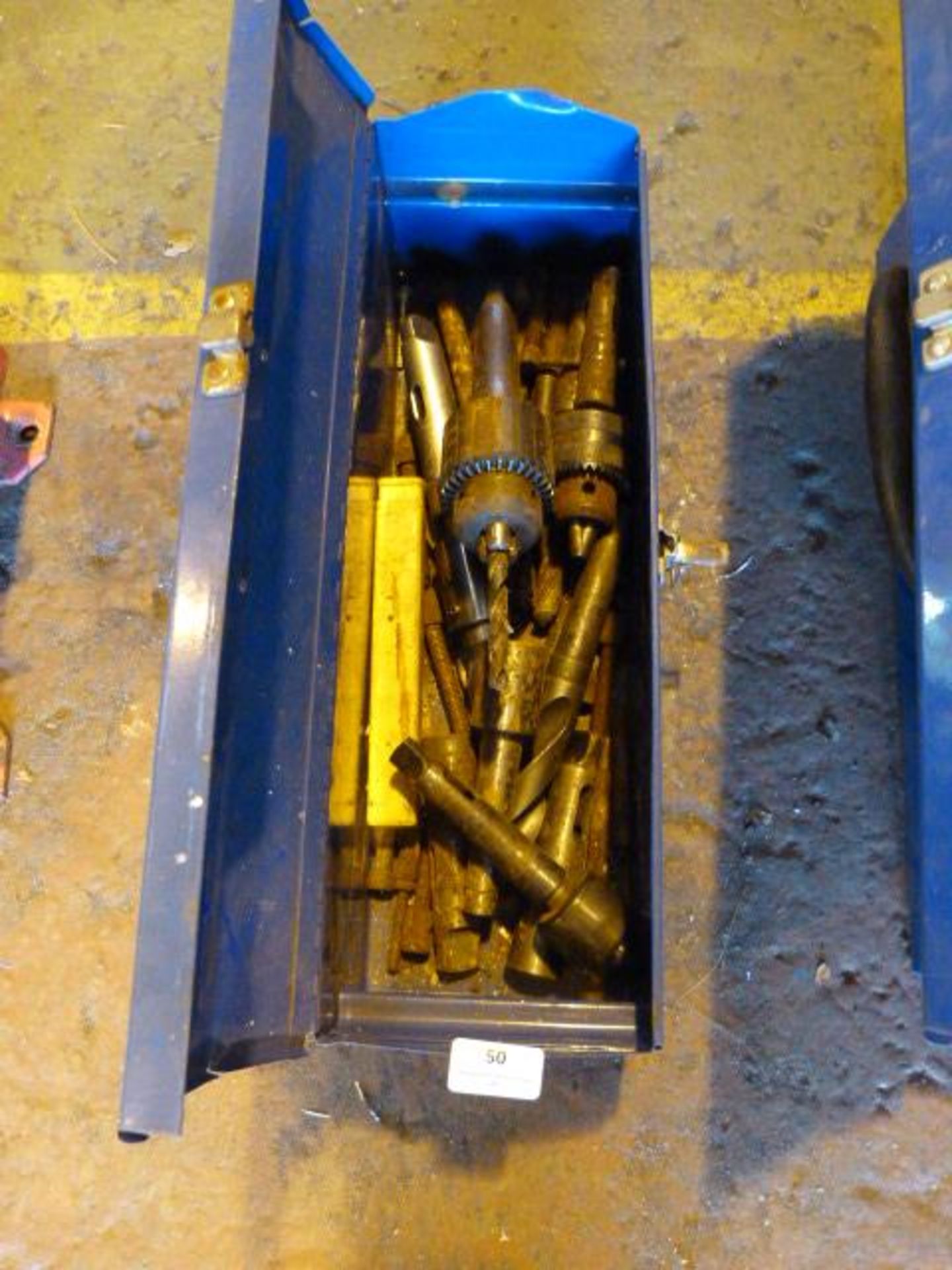 *Engineers Toolbox Containing Assorted Morse Taper Drill Bits, Chucks, etc.