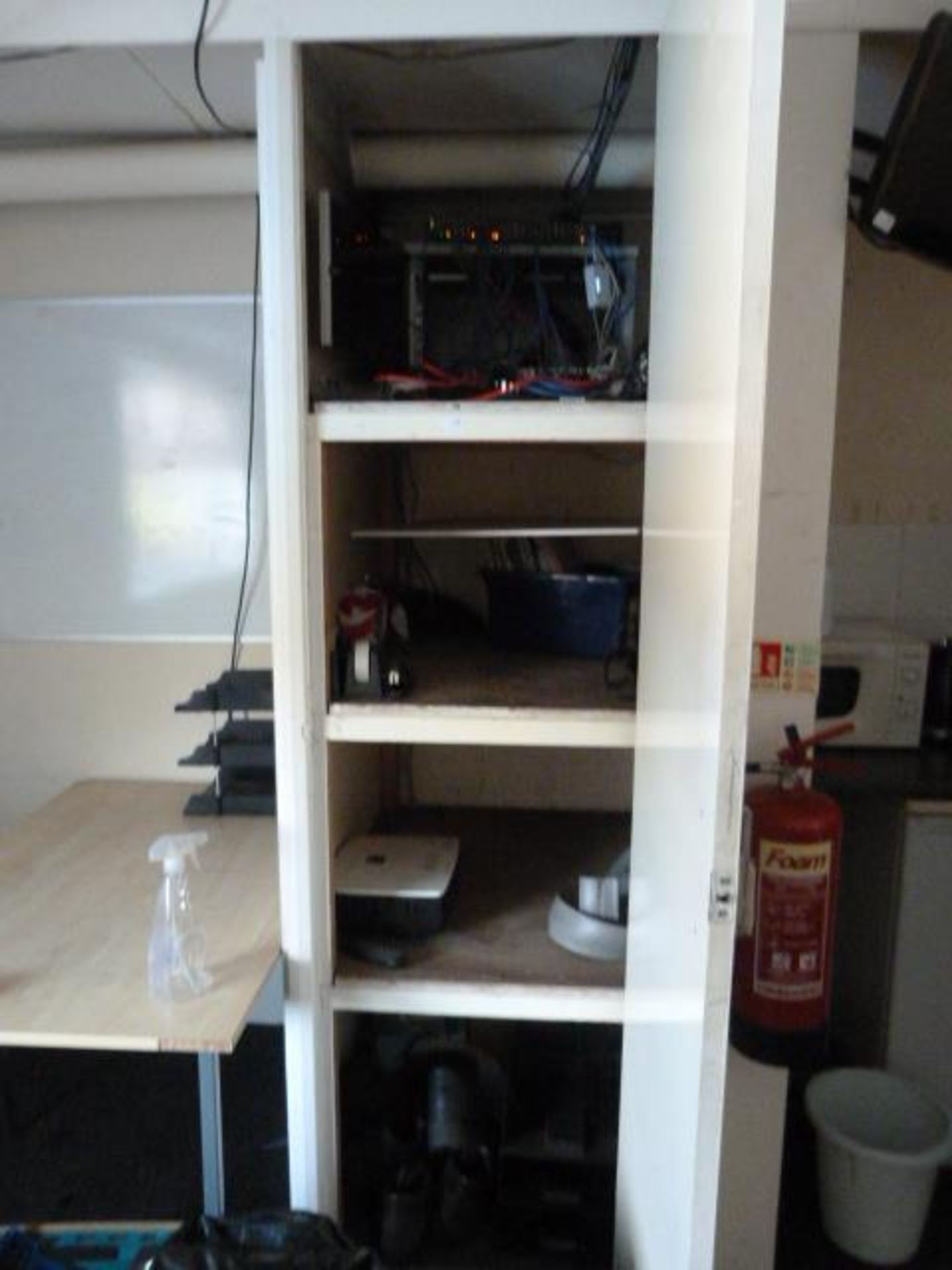 *Contents of Cupboard to Include LCD Projector, Work Boots, Zyxel Network Switch, etc.