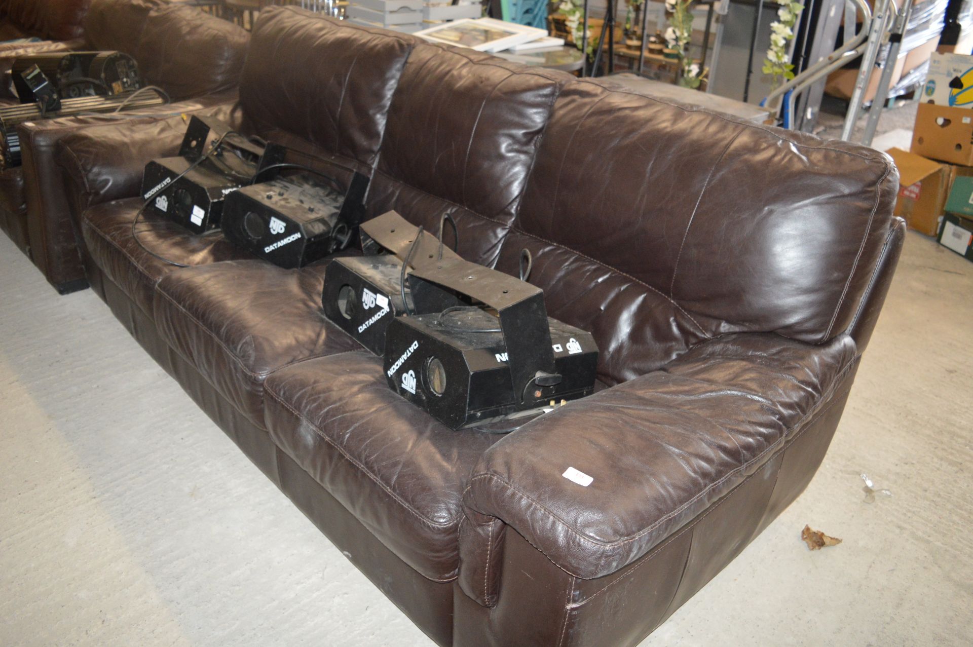 Three Seat Brown Leather Settee