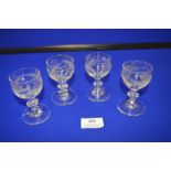 Four Georgian Hand Blown Etched Wine Glasses