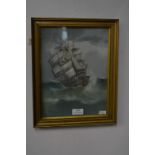 Framed Oil on Board - Sailing Ship Scene by E.K. Redmore