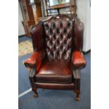 Red Leather Chesterfield Wingback Armchair