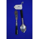 Silver Knife & Spoon Set with Jade Handles - Birmingham 1824