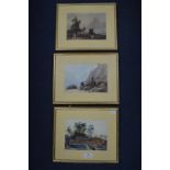 Three Framed Continental Watercolours by Louisa & Charlotte Holt circa 1840