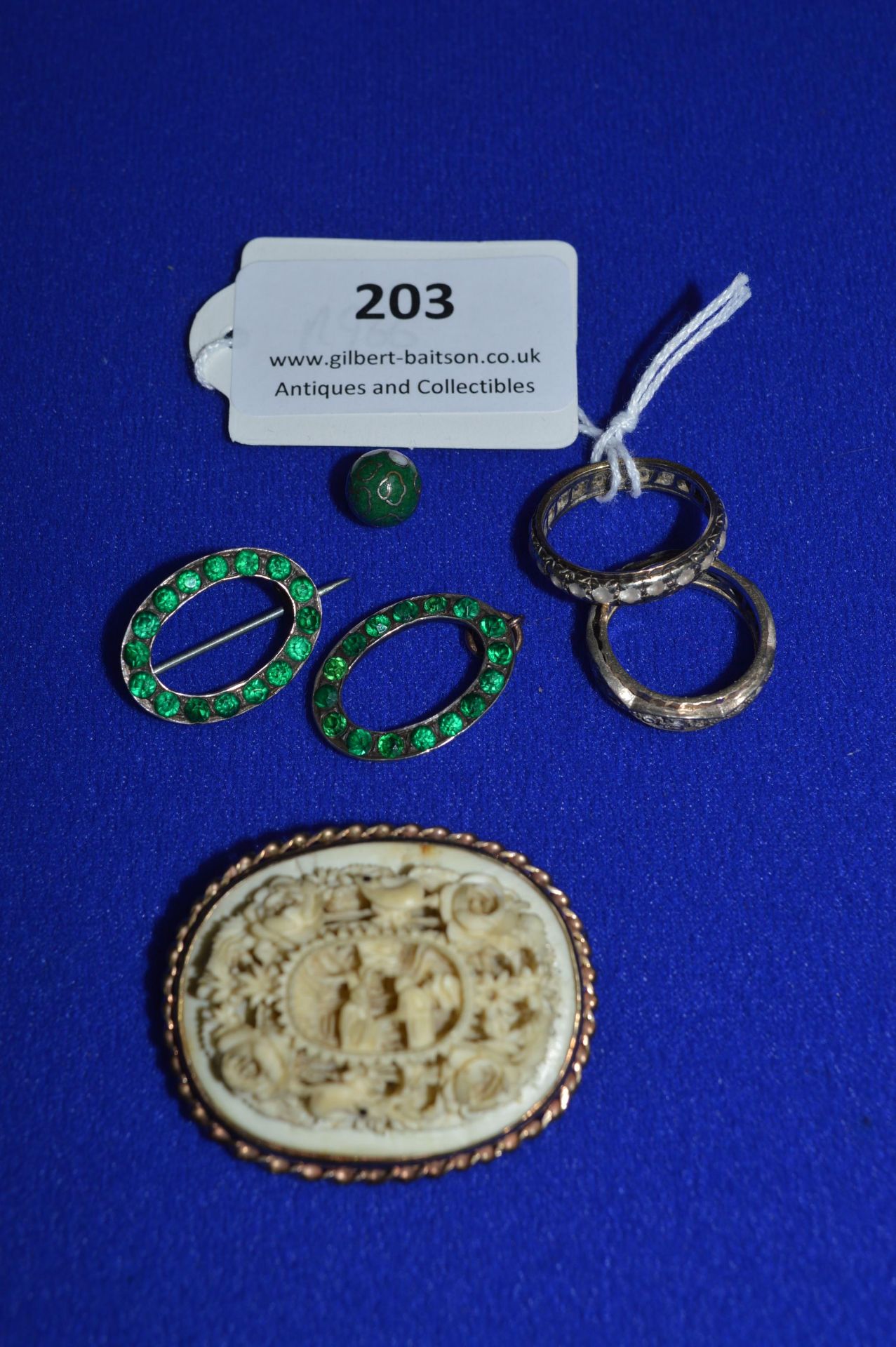 Six Gold Items; Brooches, Ring, and a Bead ~14.7g gross