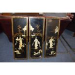 Three Japanese Lacquered Panels