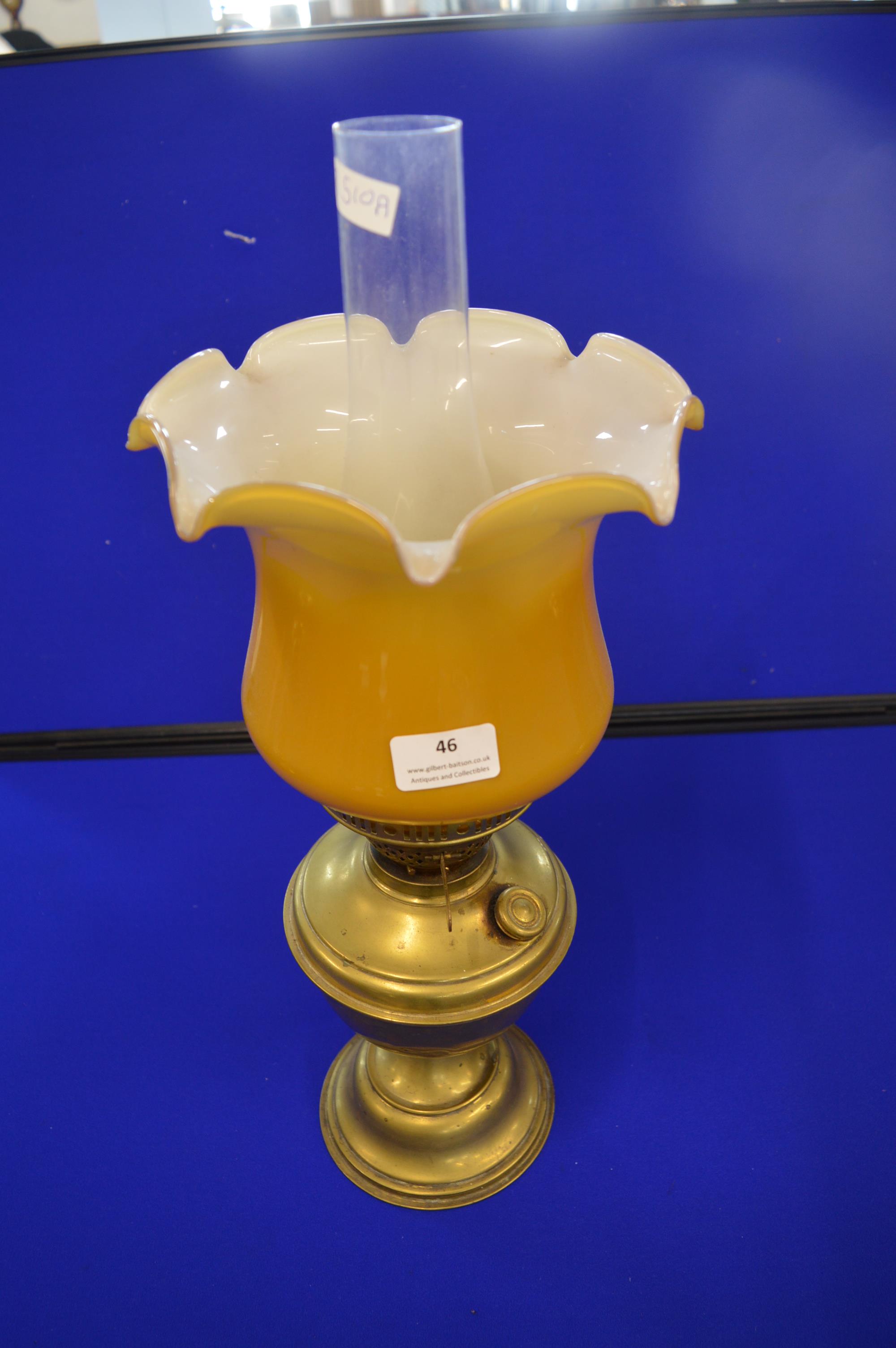 Duplex Brass Oil Lamp with Yellow Shade