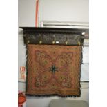 Carved Oak Coat Rack and Tapestry Wall Cloth (AF)