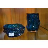 Blue Murano Art Glass Dish and Vase