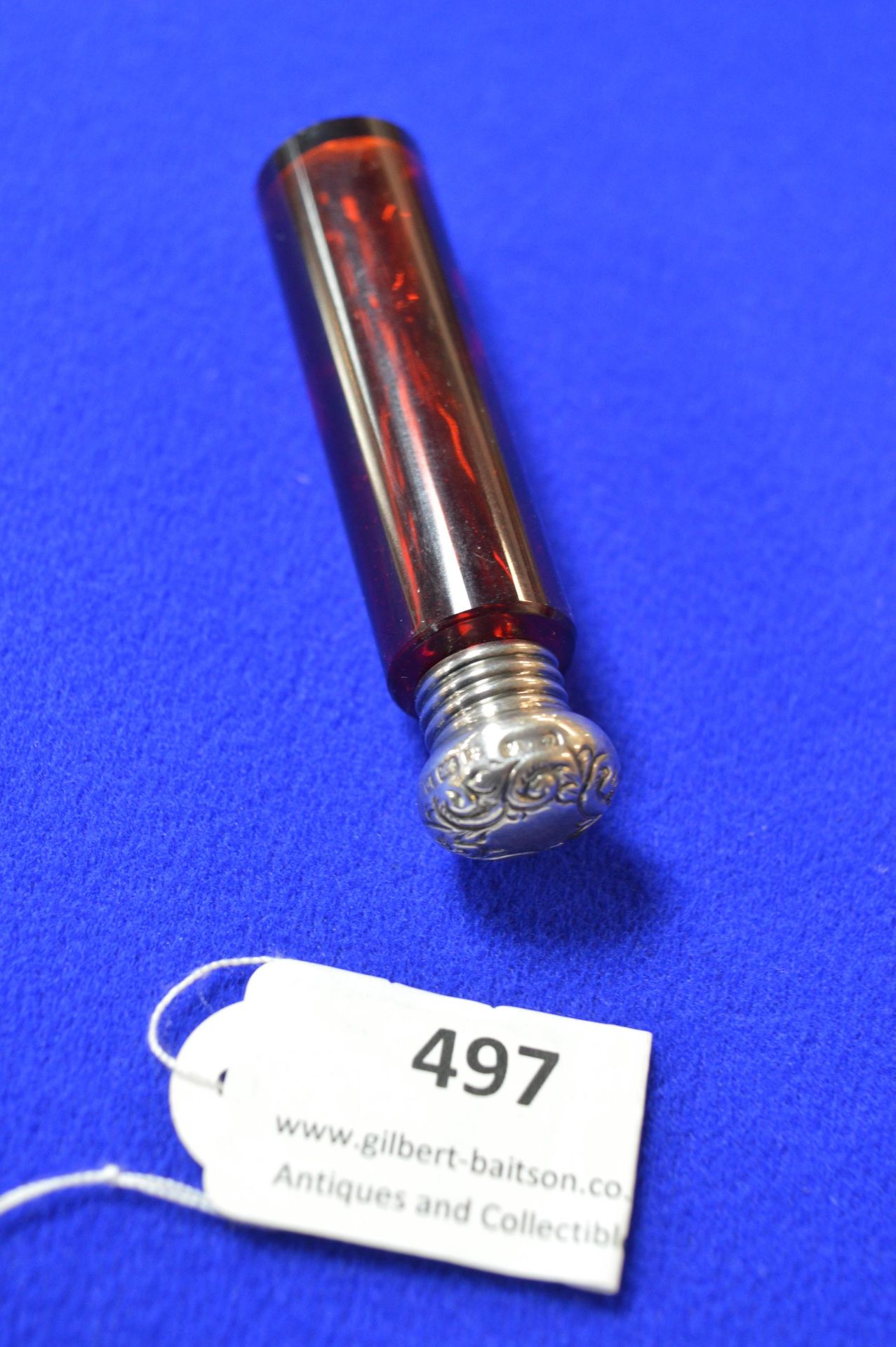 Cranberry Glass Scent Bottle with Silver Cap - Birmingham 1901