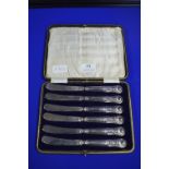 cased Set of Six Fruit Knives with Hallmarked Sterling Silver Handles
