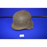 WWII M42 Single Decal Wehrmacht Helmet with Liner. Stamped NS64 on Interior