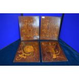 Four Masonic Marquetry Mahogany Panels