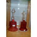 Two Victorian Cranberry Glass Bells