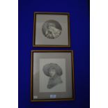 Two Framed Pencil Portraits by Charlotte and Louis
