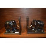 Ebonised Wooden Elephant Bookends