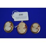 Three 9k Gold Cameo Brooches