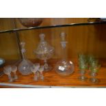 Glassware Including Decanters, Sherry Glass, Green Wine Glasses, etc.