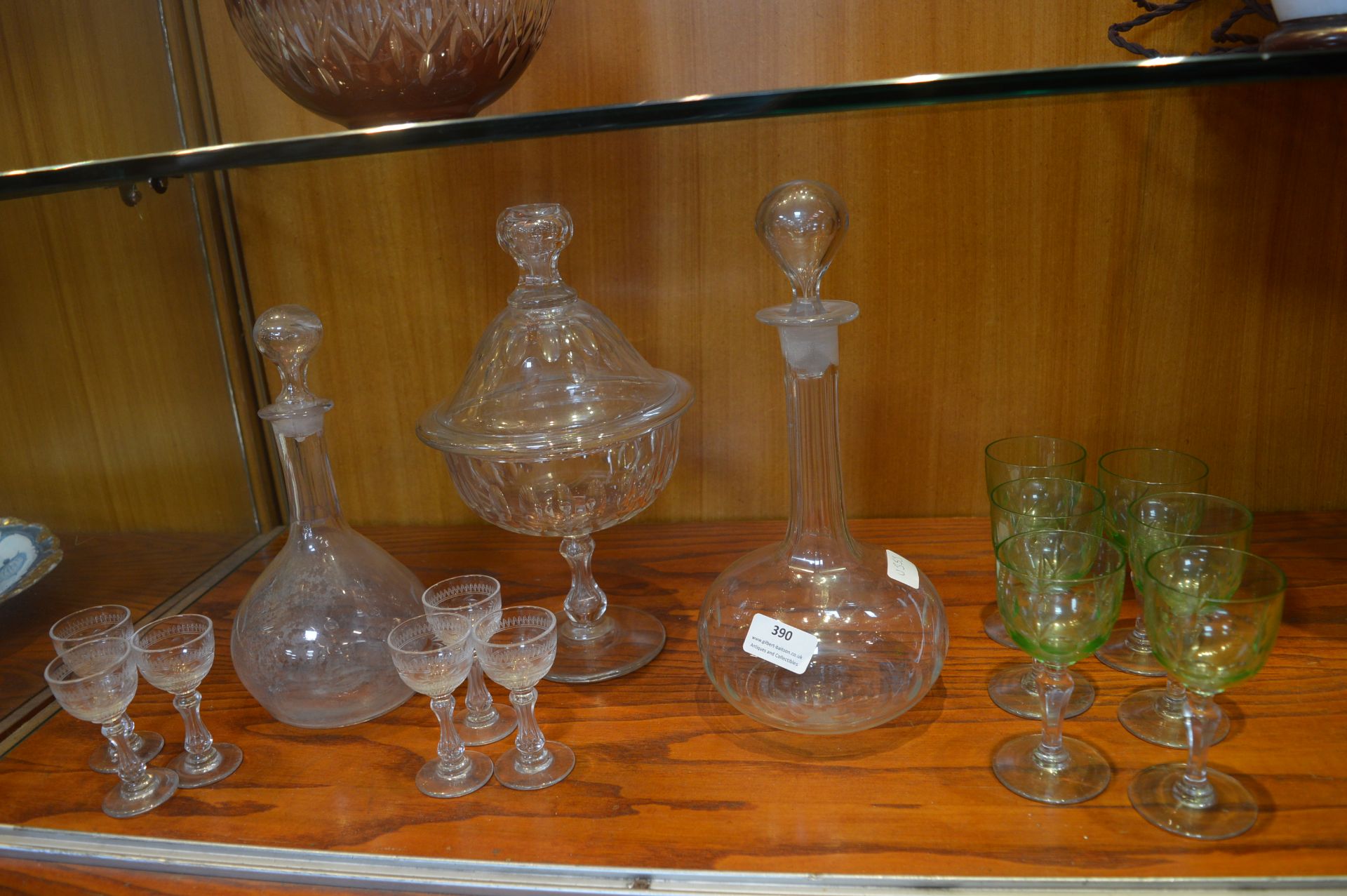 Glassware Including Decanters, Sherry Glass, Green Wine Glasses, etc.