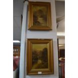 Pair of Gilt Framed Victorian Oil and Canvas Mountainscapes with Indistinct Signature