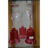 Three Victorian Cranberry Glass Bells