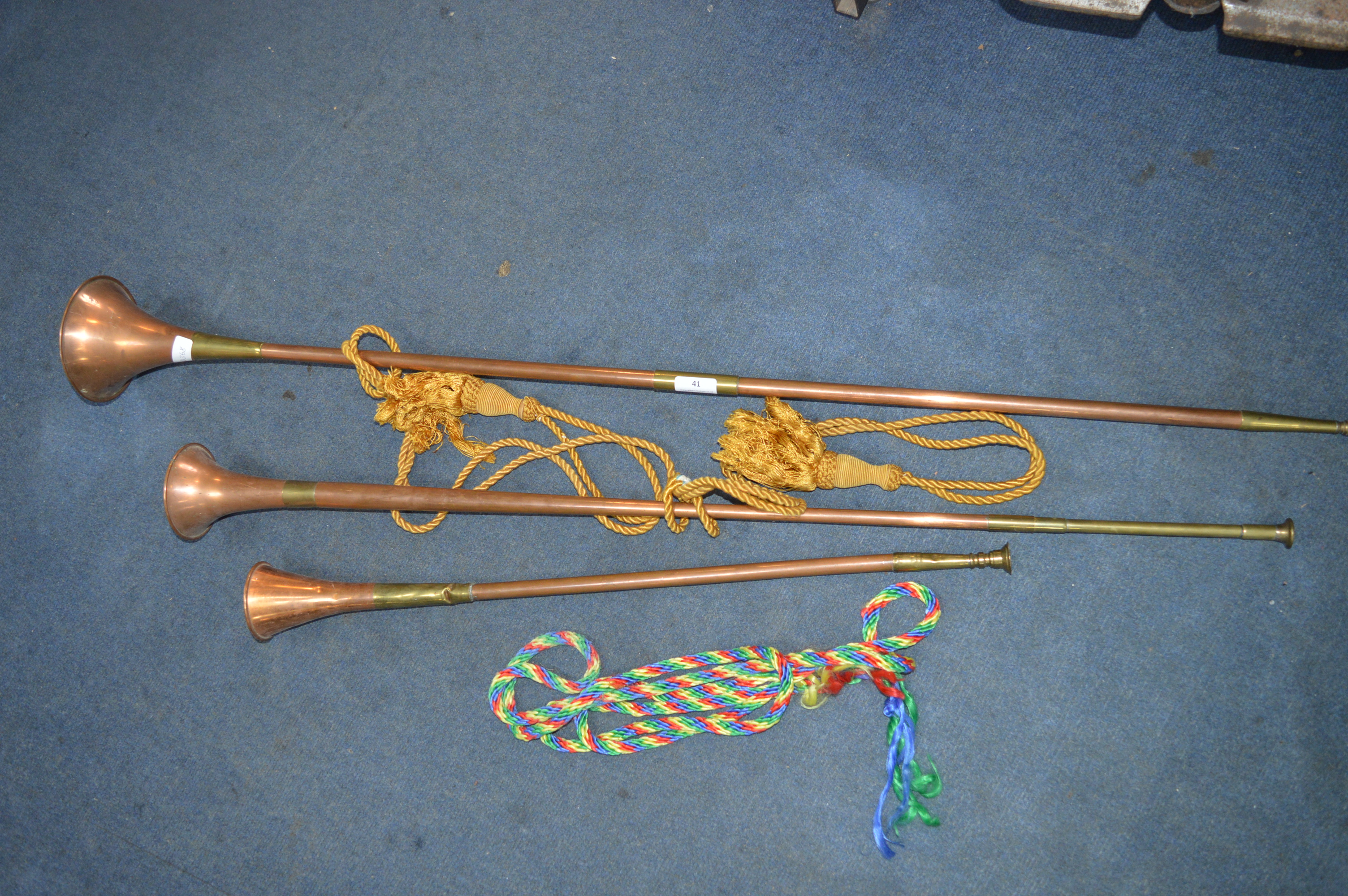 Three Brass & Copper Hunting Horns