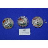 Three Enameled Silver Victorian and Georgian Coins with Brooch Fittings ~79g gross