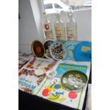 Vintage Breweriana; Unused Babycham Tea Towels, Hull Brewery and Other Trays, Whiskey Bottles, etc.