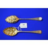 Pair of Hallmarked Sterling Silver & Gilt Fruit Spoons 1831 & 1833 ~90g gross
