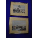 Two Framed Watercolour Riverscapes by Charlotte an