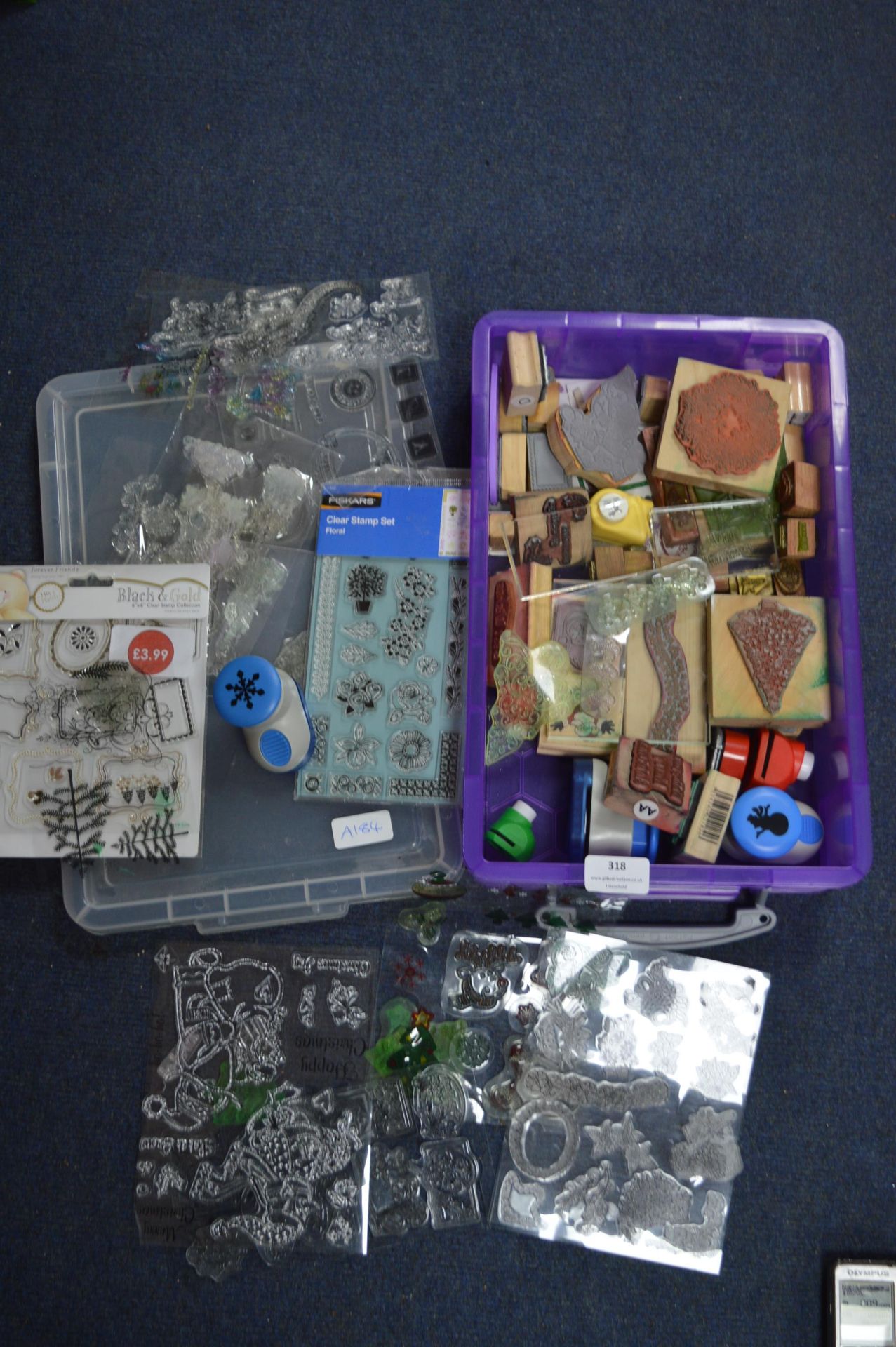 Box of Craft Items; Clear Stamp Sets, Paper Punche