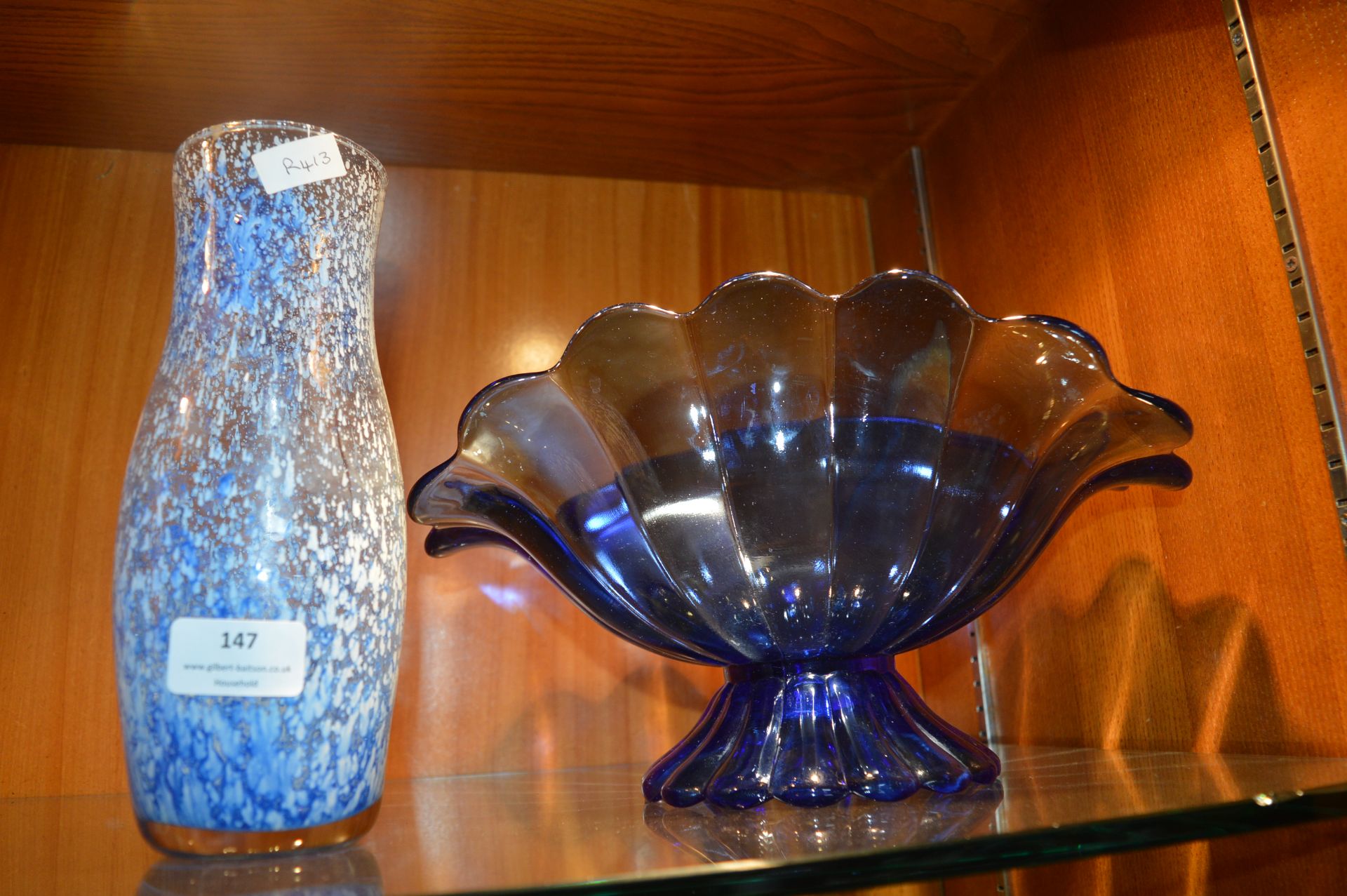 Blue Glass Vase and Decorative Bowl