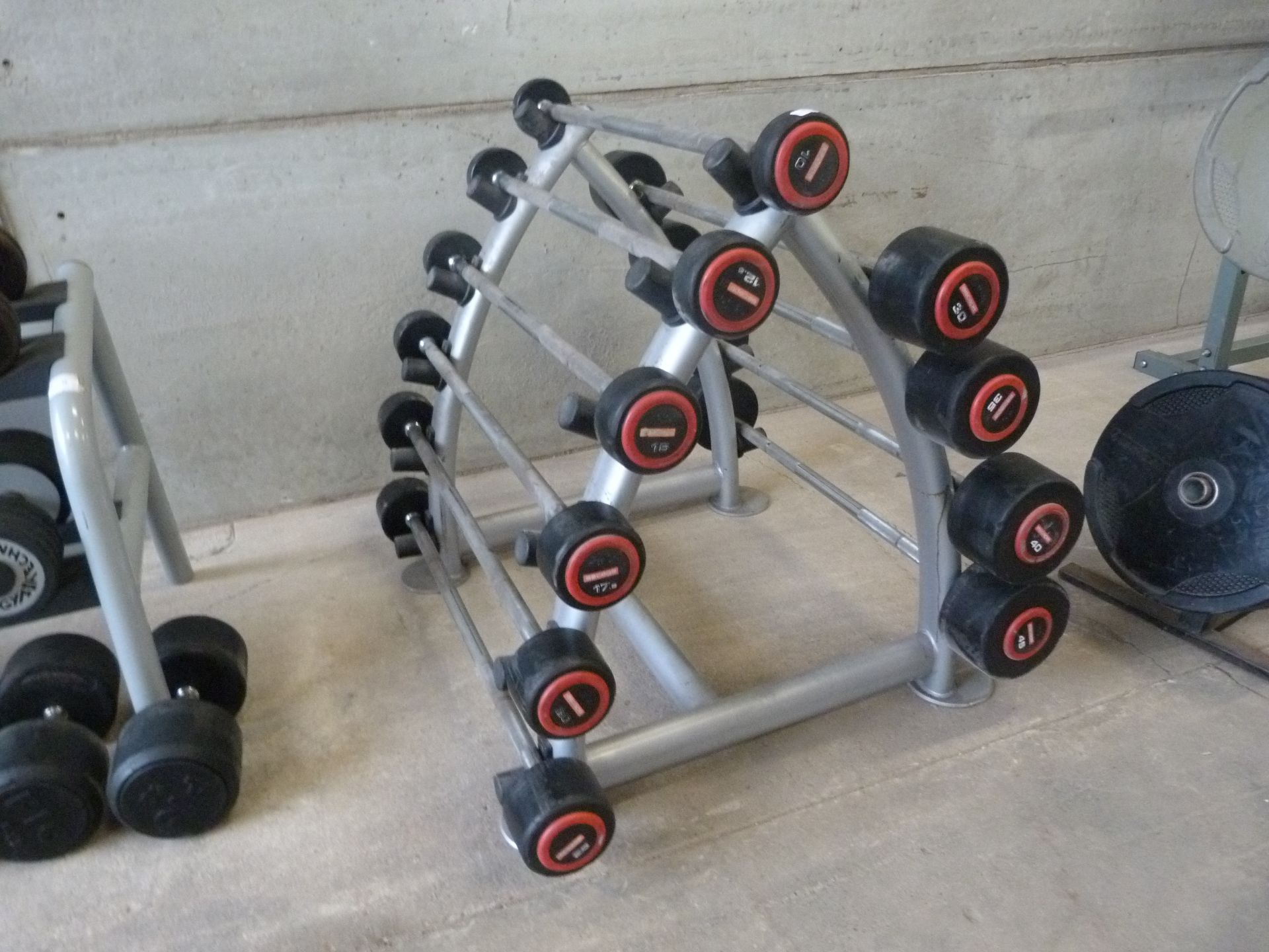 *Ten Escape Rubber Covered Barbells on Rack (rack included)