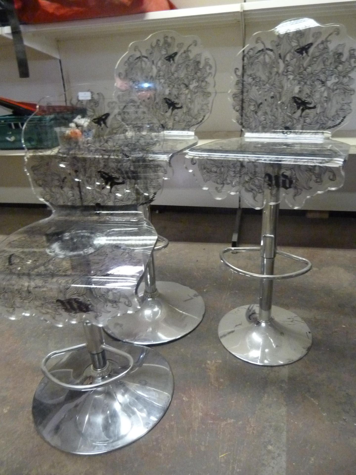 *3 Decorative Perspex Bar Chairs on Chrome Bases - Image 2 of 2