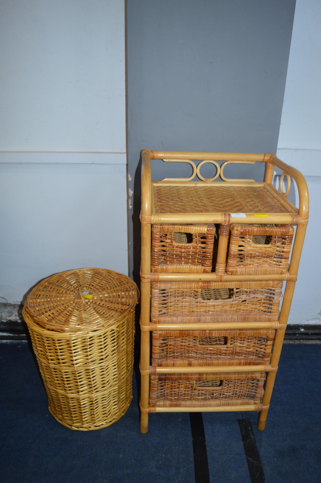 Cane Storage Unit with Baskets, Drawers and a Line