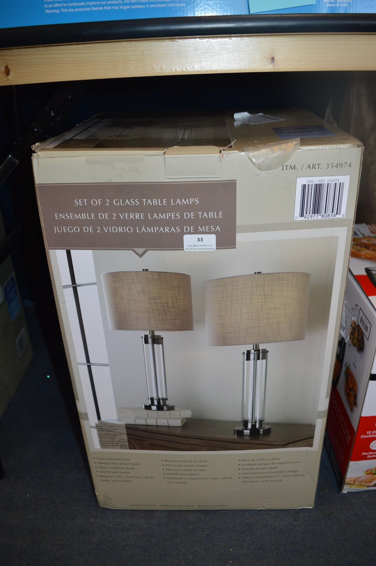 *Glass & Steel Table Lamps 2pk