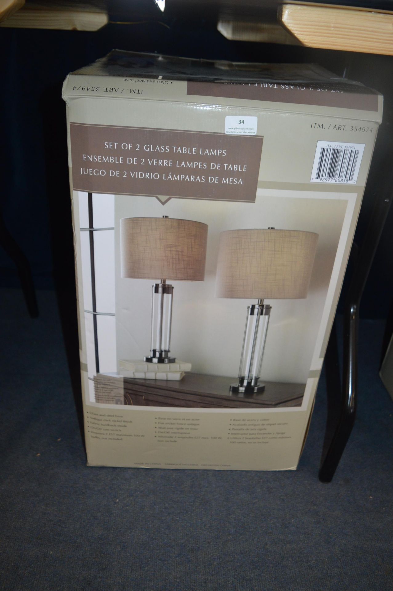 *Glass & Steel Table Lamps 2pk