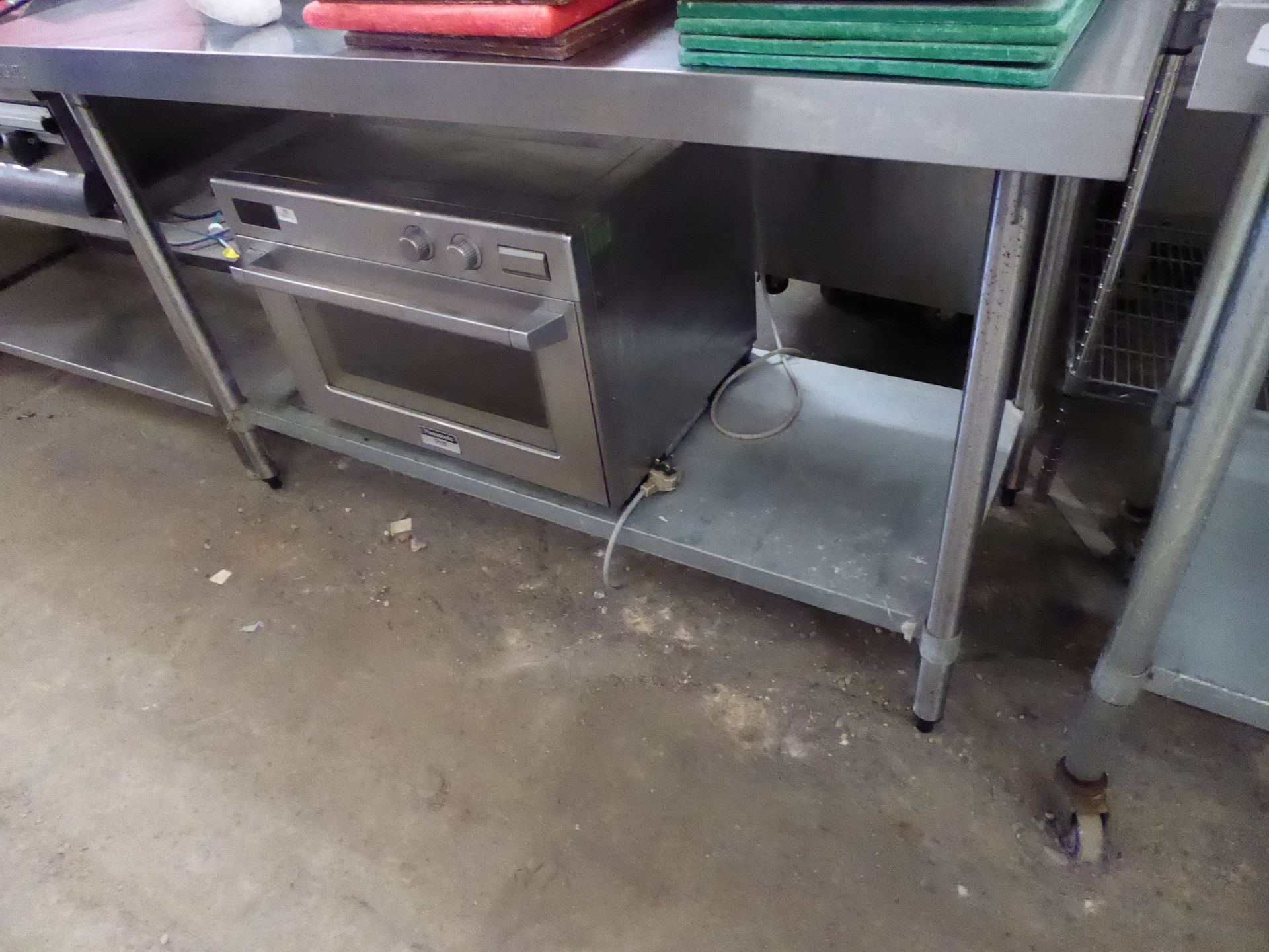 * Vogue S/S prep bench with upstand to rear and undershelf 1500w x 700d x 950h